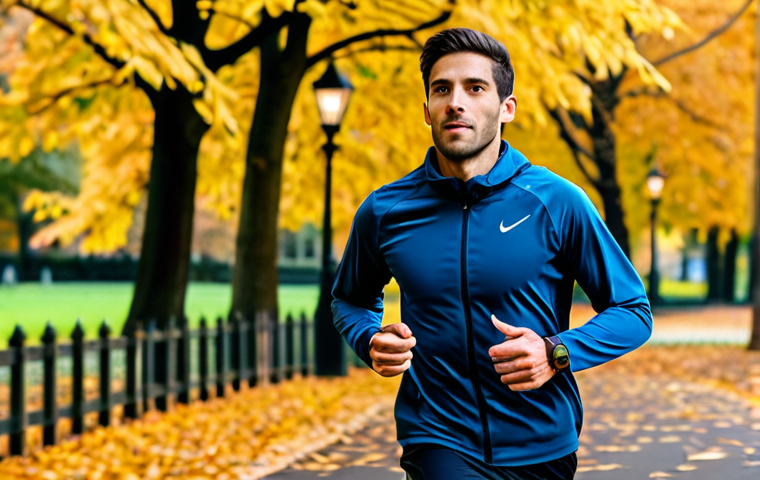 **
"A vibrant, action-shot photograph of a runner wearing a modern running watch. The runner is fully clothed in athletic wear, running through a park with autumn leaves. Focus on the watch display showing key running stats. Safe for work, appropriate content, fully clothed, professional, perfect anatomy, correct proportions, natural pose, high-quality image."
**