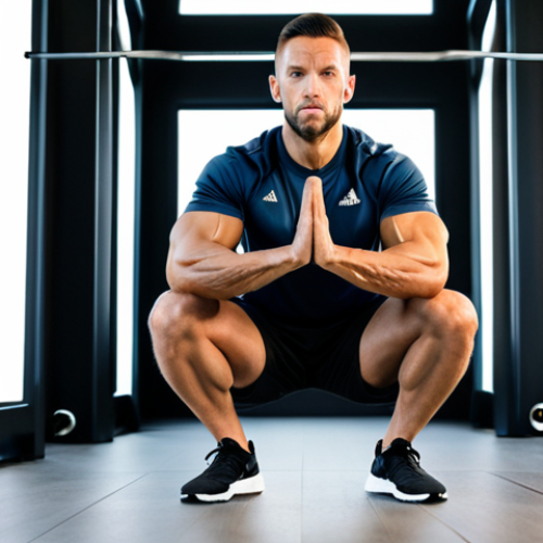 Home 9 **
A professional fitness coach, fully clothed in Adidas athletic wear, demonstrating proper form for a bodyweight squat in a modern, brightly lit home gym. Safe for work, appropriate content, modest clothing, perfect anatomy, correct proportions, well-formed hands, proper finger count, natural body proportions, high quality, professional.
**