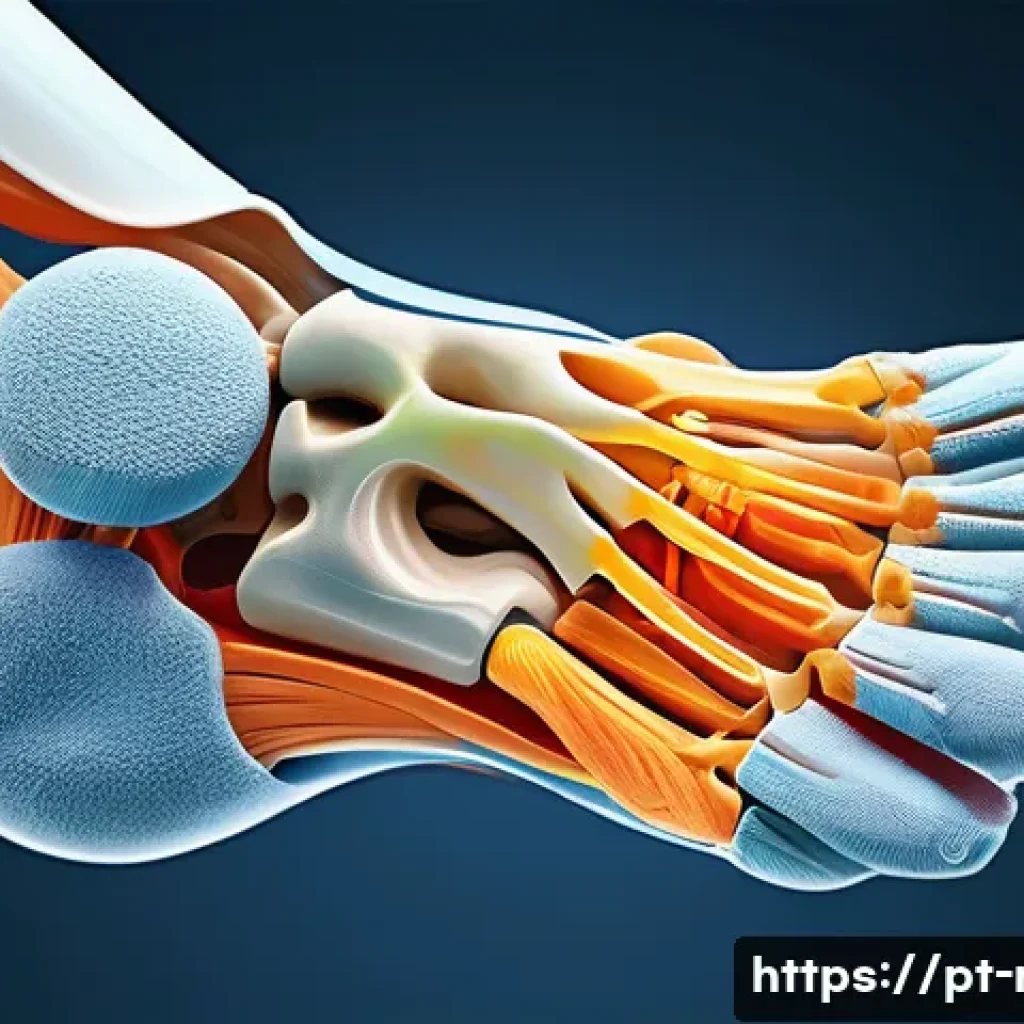 러닝 중 발생하는 발목 통증 관리법 - **Prompt:** A detailed, semi-transparent anatomical illustration of a healthy human ankle joint, vie...