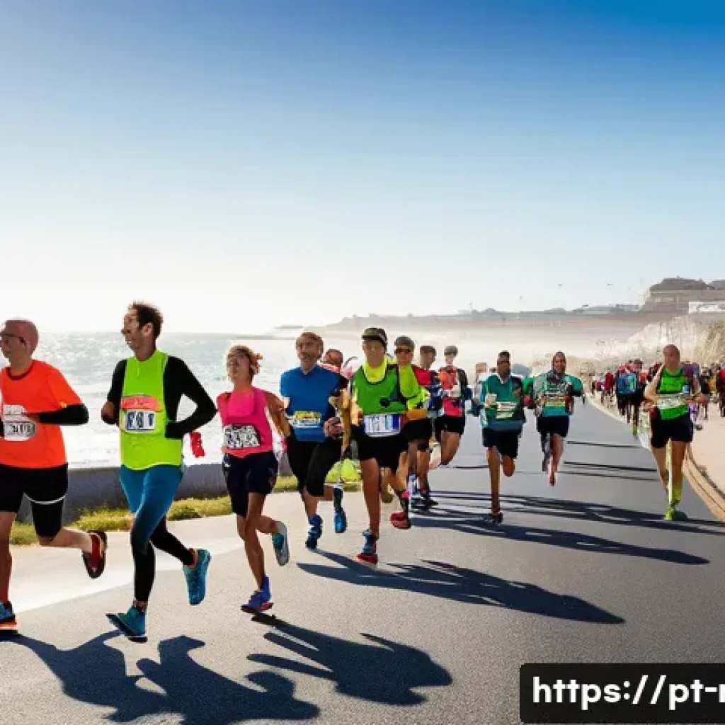 러닝 대회 참가자 인터뷰 사례 - **Prompt 1: The Spirit of a Portuguese Charity Run**
    A vibrant and energetic scene depicting a d...