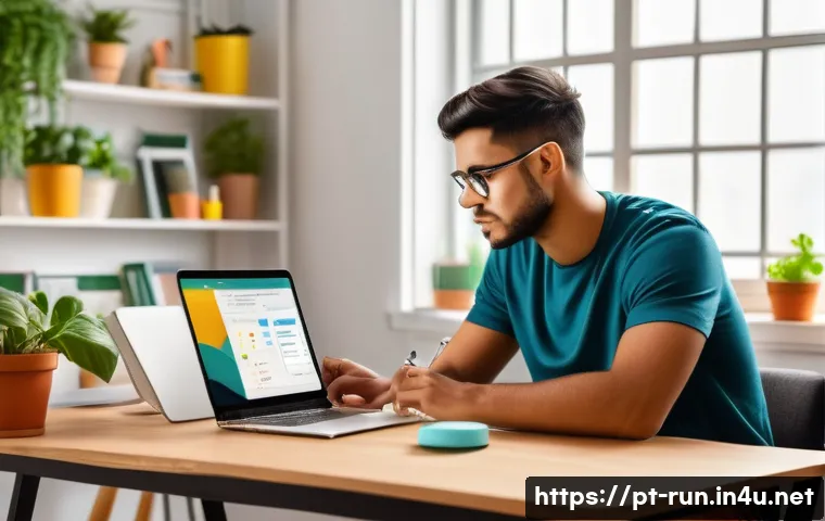 러닝 트래커 소프트웨어 옵션 - A modern digital workspace showing a young adult Brazilian student using a sleek laptop and smartpho...