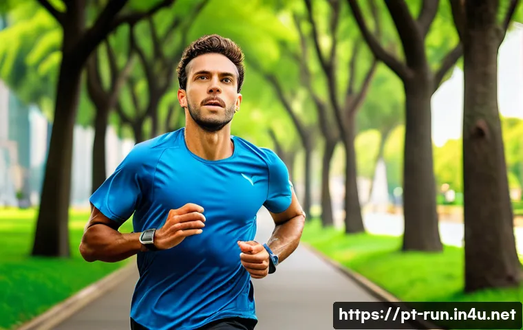 러닝 속도 유지 전략 - A focused Brazilian runner in mid-stride along a sunny urban park path in São Paulo, wearing breatha...