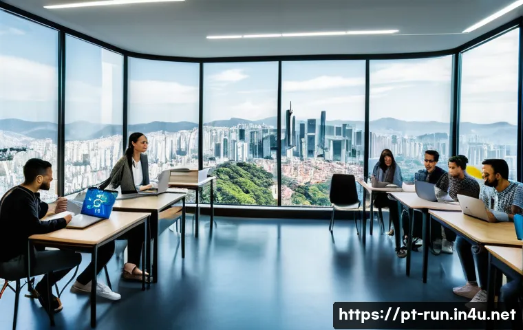 러닝 코스 추천  도시별 베스트 - A vibrant classroom scene in São Paulo featuring diverse adult students engaged in a UX Design bootc...