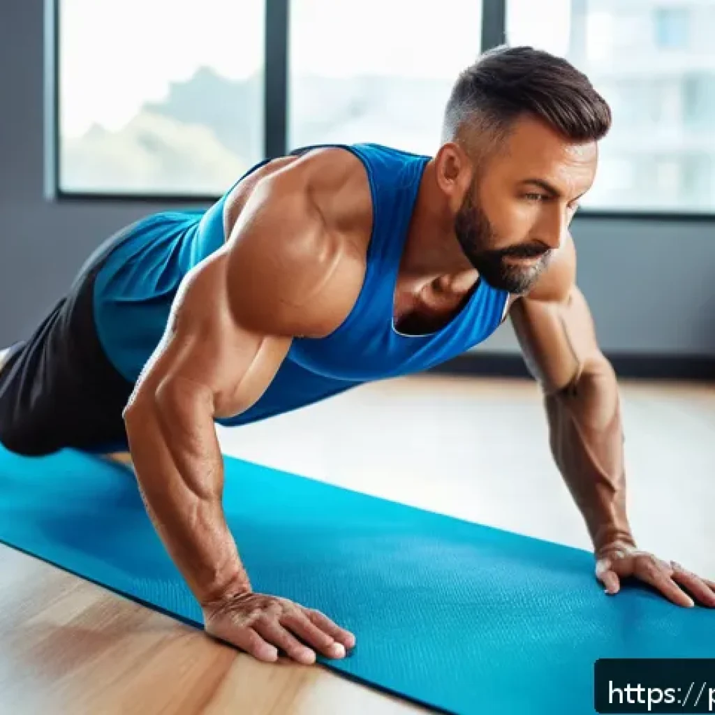 러닝을 위한 크로스 트레이닝 - A fit adult male runner performing a plank exercise on a yoga mat in a bright, modern gym environmen...