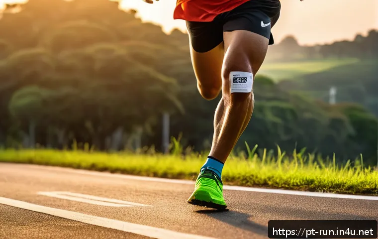 러닝 에너지 젤 사용법 - A dynamic scene of a Brazilian runner in mid-stride during a long-distance race at sunrise, wearing ...